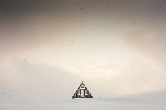 Warming Hut in Snowfall, Iceland